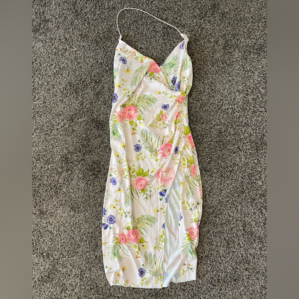 Floral Print Women's dress with slit and low back